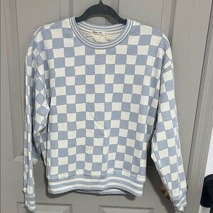 Marine Layer Blue and Cream Checkered Crewneck